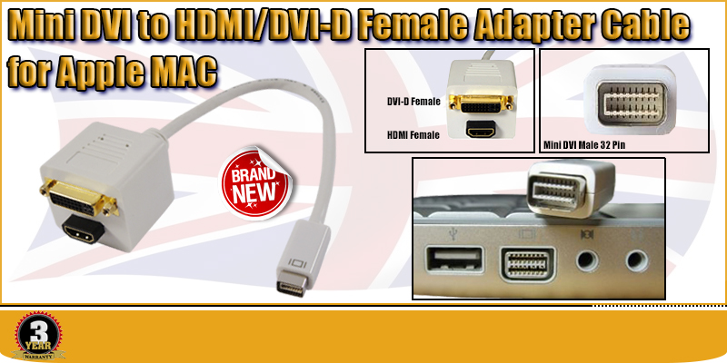Mini DVI to HDMI Adapter for Apple Mac Laptop LCD TV Splitter Cable Gold Plated